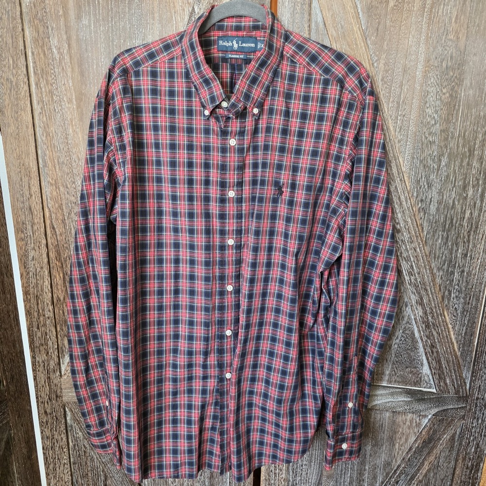 Ralph Lauren Shirt Men's Size XL Red Blue Green Plaid Long Sleeve Classic Fit‎